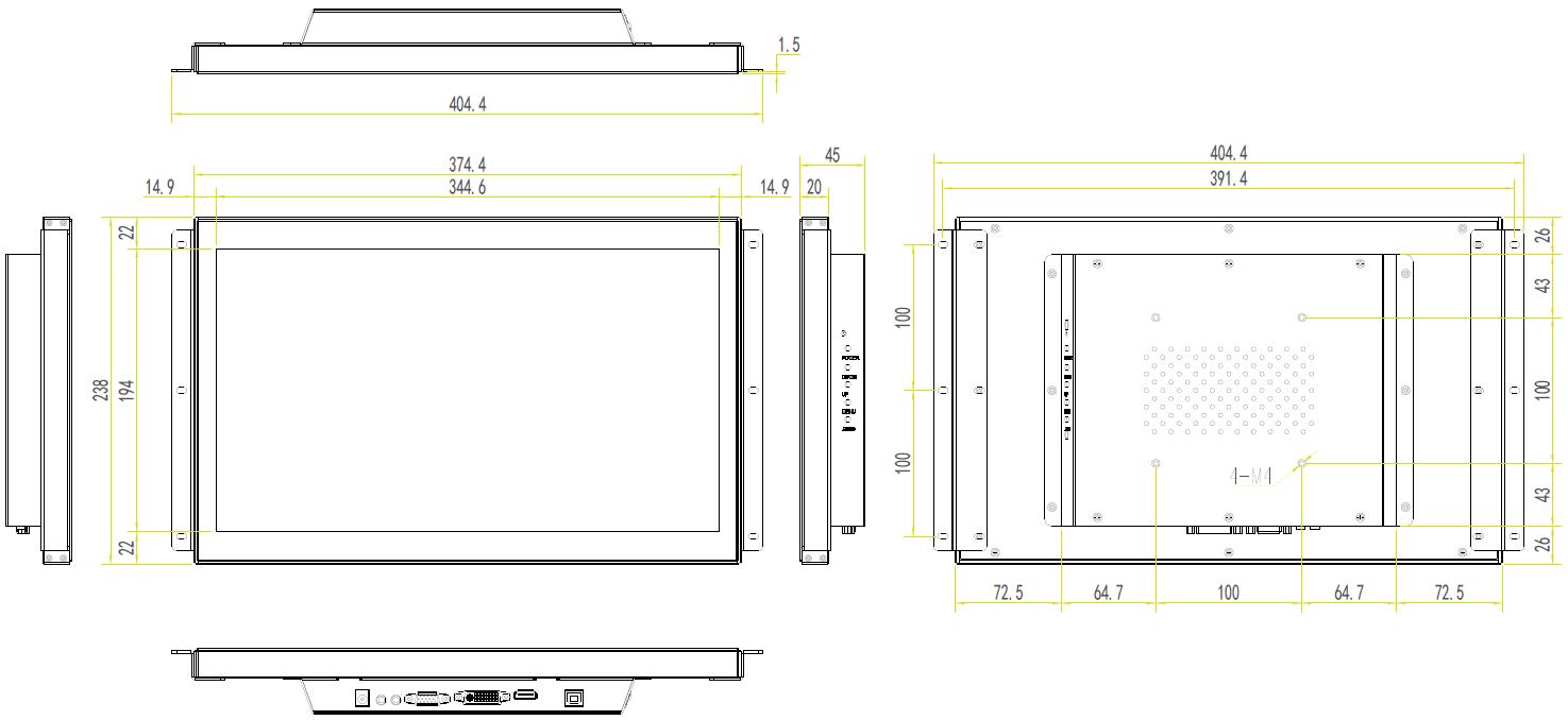 Open Frame Monitors Outdoor Waterproof 15.6 inch LCD Touch Screen