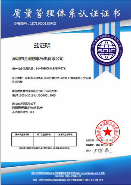 quality management system certificate zh