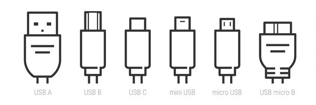USB A - USB B - USB TYPE C - MINI USB - MICRO USB - USB MICRO B